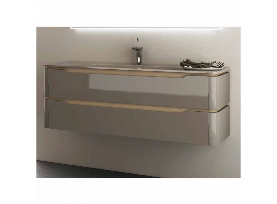 Bathroom cabinet with integrated design wooden sink Arya, made in Italy