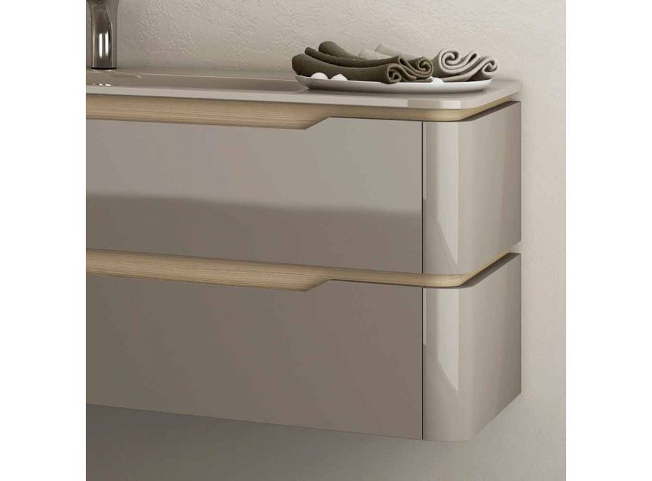 Bathroom cabinet with integrated design wooden sink Arya, made in Italy Viadurini