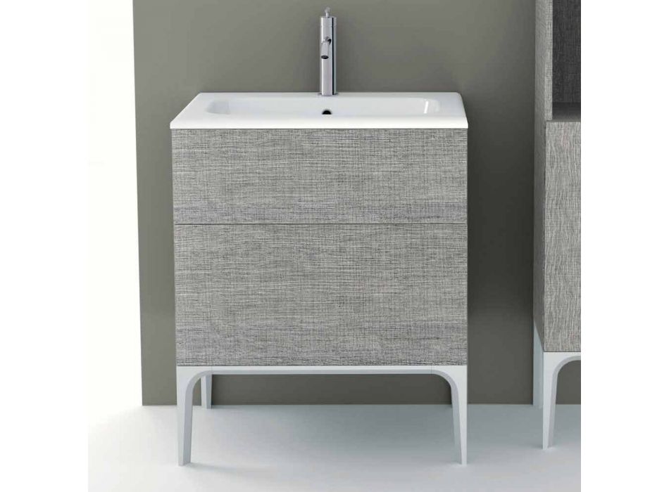 Bathroom cabinet with integrated washbasin in Ambra ecolegno, made in Italy