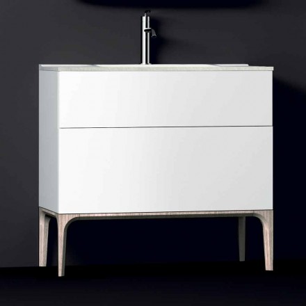 Bathroom cabinet with integrated modern sink Amber, resin and lacquered wood Viadurini