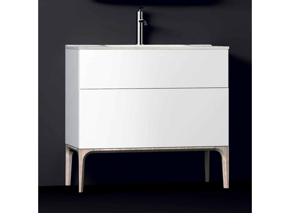 Bathroom cabinet with integrated modern sink Amber, resin and lacquered wood Viadurini