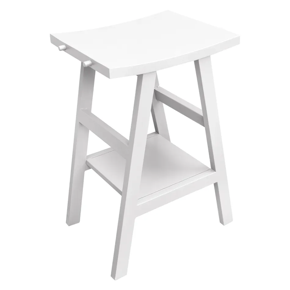 Design Bathroom Cabinet in Natural Teak with Matt White Top and Support - Raomi Viadurini