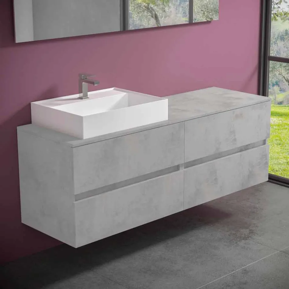 Modern Design Bathroom Cabinet with Right or Left Countertop Washbasin 4 Finishes - Alchimeo Viadurini