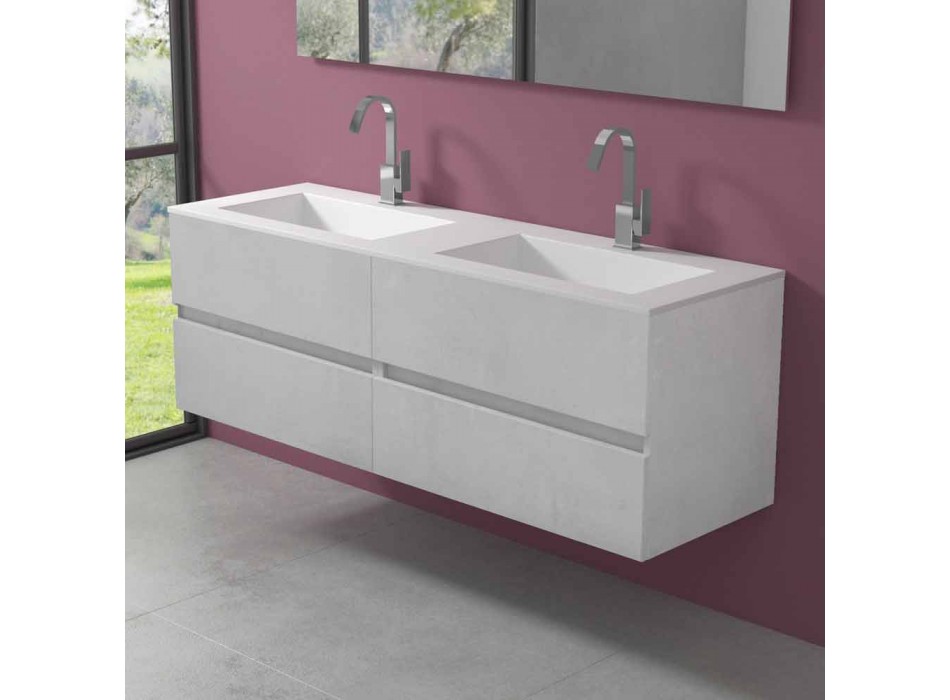 Double Washbasin Bathroom Cabinet, Modern Design Suspended in 4 Finishes - Doublet Viadurini