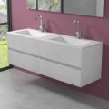 Suspended Bathroom Cabinet with Double Washbasin, Modern Design in 4 Finishes - Doublet