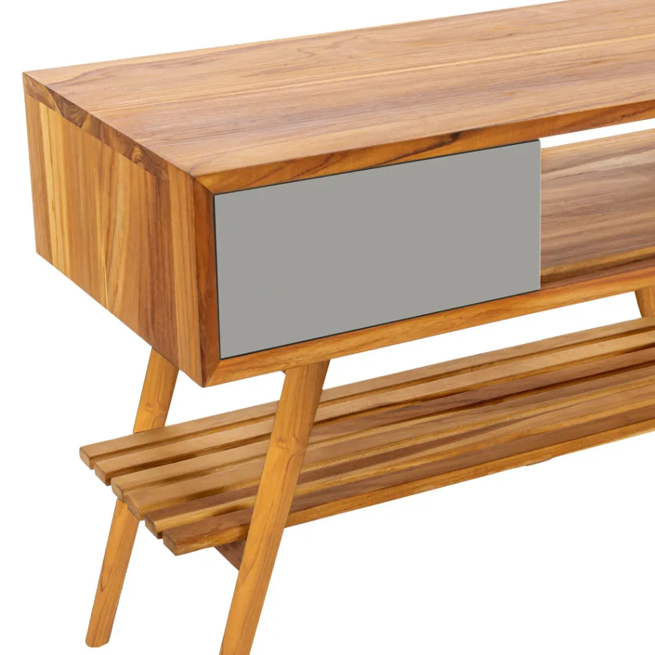 Reclaimed Teak Gray Bathroom Cabinet with Gray Drawer - Benoit Viadurini