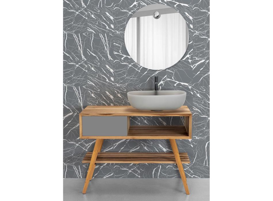 Reclaimed Teak Gray Bathroom Cabinet with Gray Drawer - Benoit Viadurini