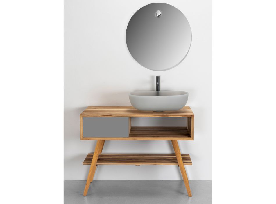 Reclaimed Teak Gray Bathroom Cabinet with Gray Drawer - Benoit Viadurini