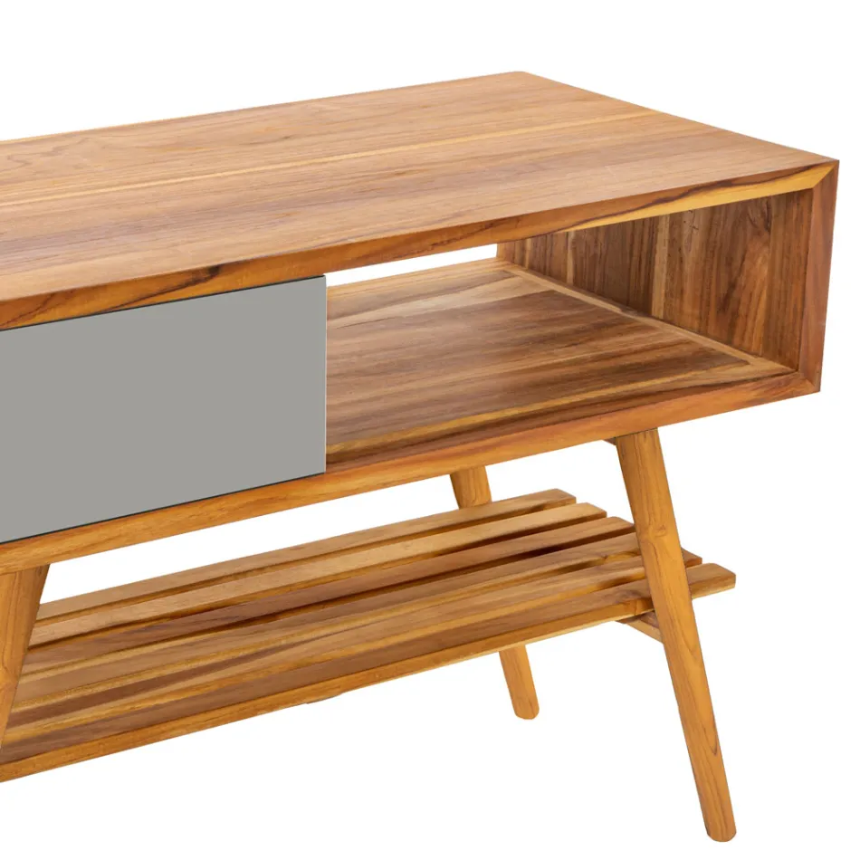 Reclaimed Teak Gray Bathroom Cabinet with Gray Drawer - Benoit Viadurini