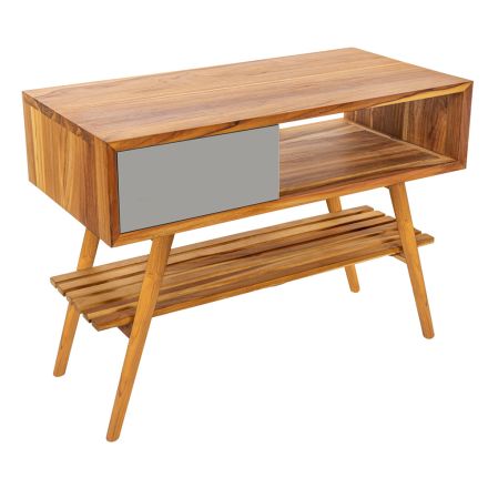 Reclaimed Teak Gray Bathroom Cabinet with Gray Drawer - Benoit Viadurini