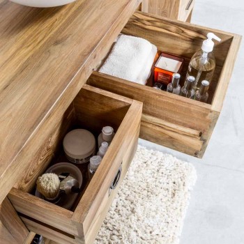 Bathroom Cabinet in Natural Teak Wood with 2 Drawers - Faetano