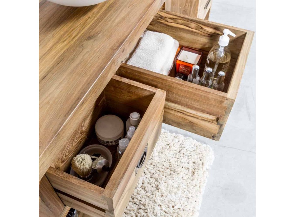 Bathroom Cabinet in Natural Teak Wood with 2 Drawers - Faetano Viadurini