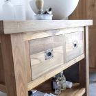 Bathroom Cabinet in Natural Teak Wood with 2 Drawers - Faetano Viadurini