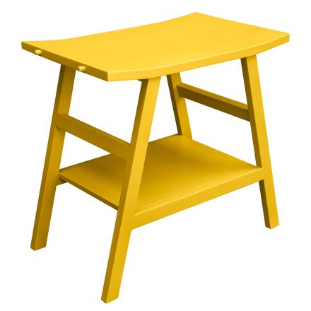 Yellow Teak Bathroom Cabinet with Semi-Curved Top and Convenient Shelf - Crina Viadurini