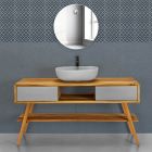 Bathroom Cabinet in Natural Teak with Matt Gray Drawer - Hamadou Viadurini