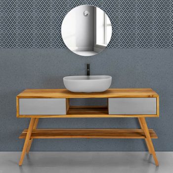 Bathroom Cabinet in Natural Teak with Matt Gray Drawer - Hamadou