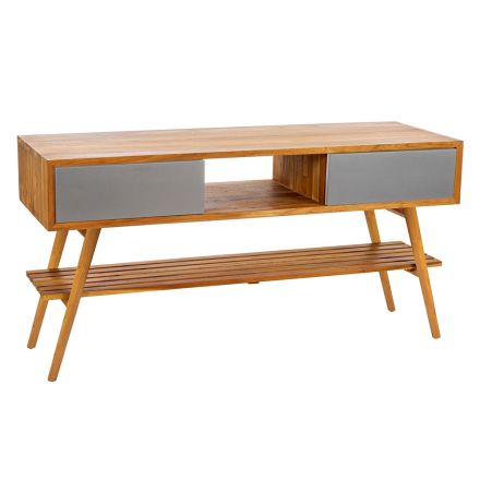 Bathroom Cabinet in Natural Teak with Matt Gray Drawer - Hamadou Viadurini