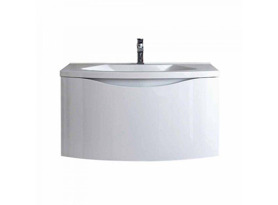 Modern Suspended Bathroom Cabinet with Sink Shelf and Design Mirror - Michele Viadurini