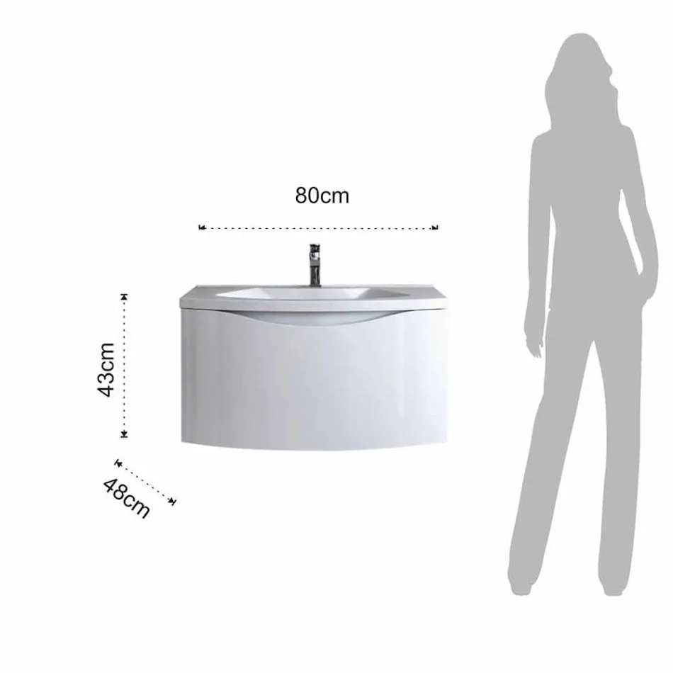 Modern Suspended Bathroom Cabinet with Sink Shelf and Design Mirror - Michele Viadurini