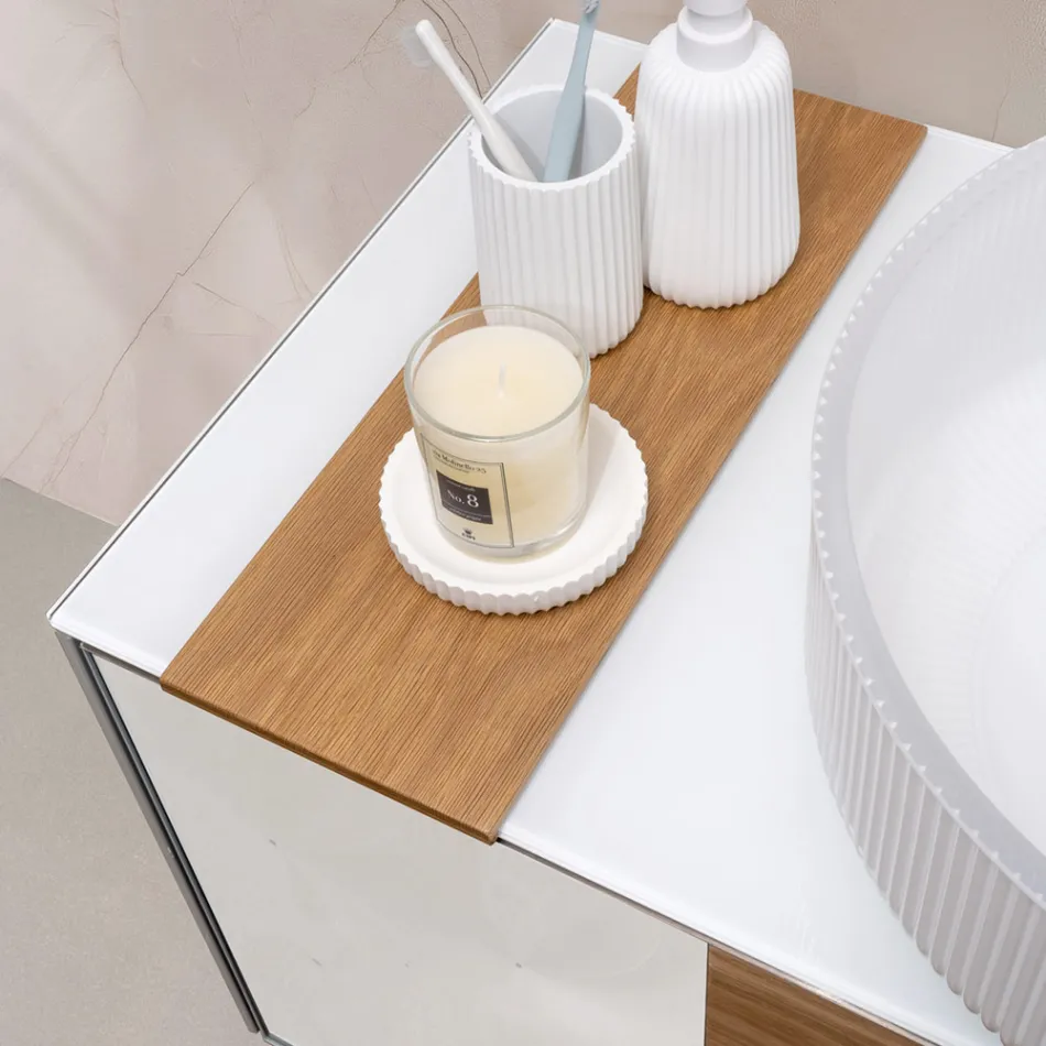 100 cm Wall-Hung Bathroom Cabinet in 8 mm Tempered Glass and European Oak - Excelsior Viadurini