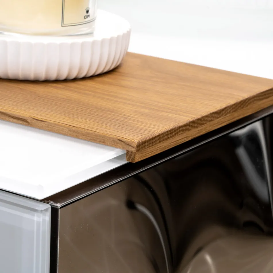 100 cm Wall-Hung Bathroom Cabinet in 8 mm Tempered Glass and European Oak - Excelsior Viadurini