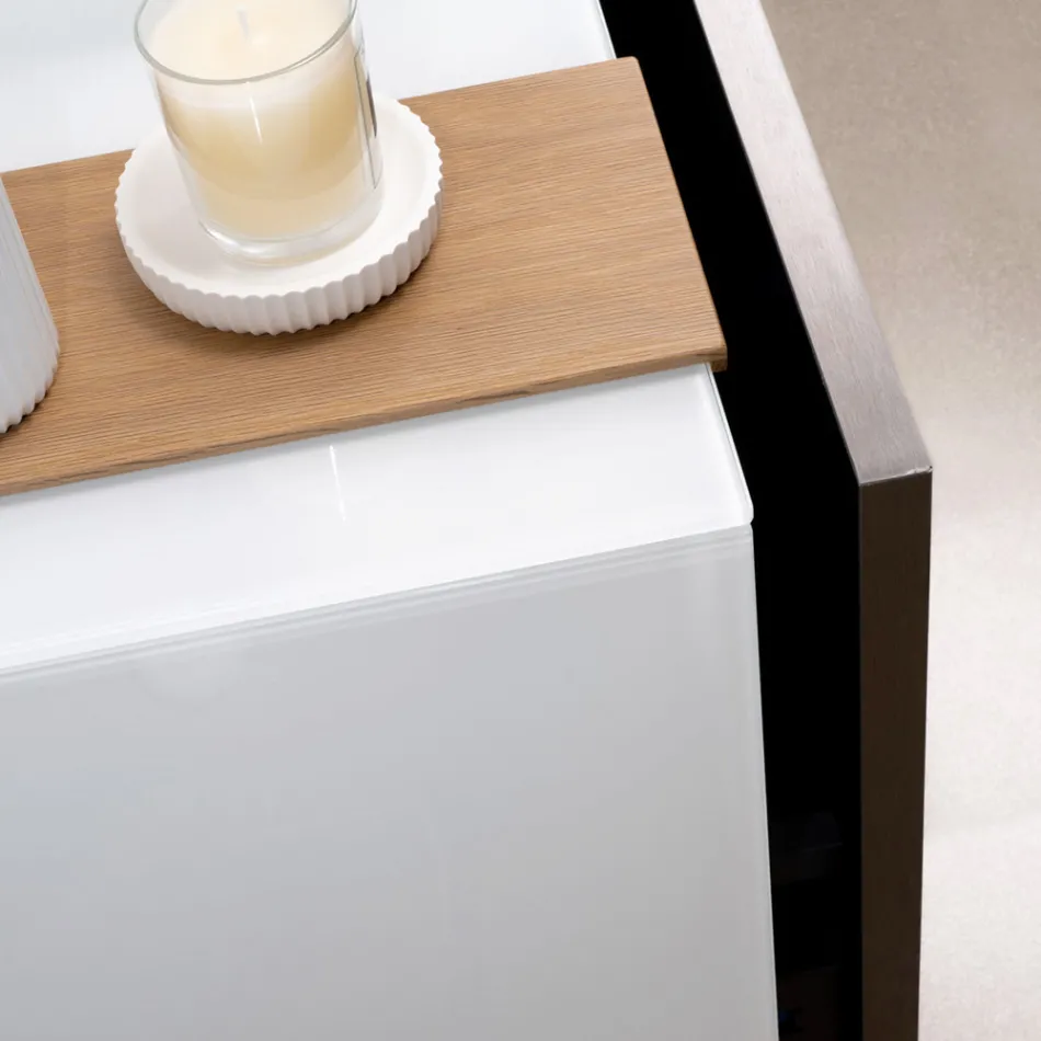 100 cm Wall-Hung Bathroom Cabinet in 8 mm Tempered Glass and European Oak - Excelsior Viadurini