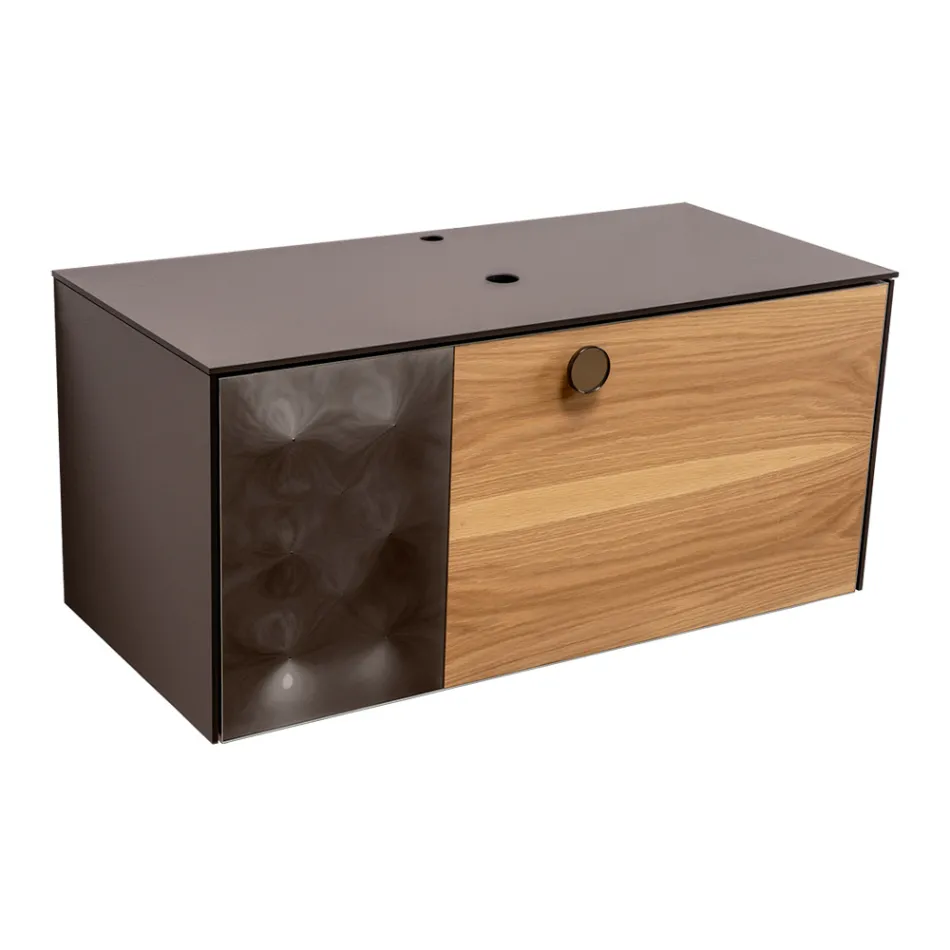 100 cm Wall-Hung Bathroom Cabinet in 8 mm Tempered Glass and European Oak - Excelsior Viadurini