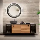 160 cm Wall-Hung Bathroom Cabinet in 8 mm Tempered Glass and European Oak - Excelsior Viadurini