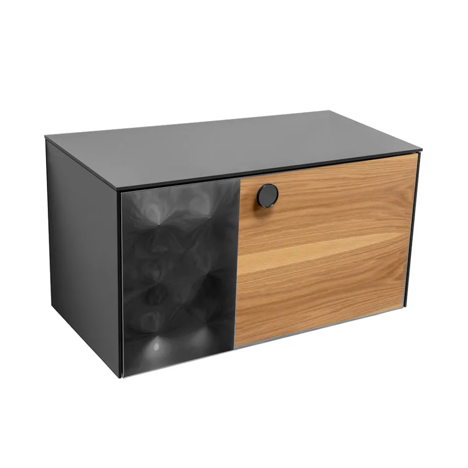 80 cm Wall-Hung Bathroom Cabinet in 8 mm Tempered Glass and European Oak - Excelsior Viadurini