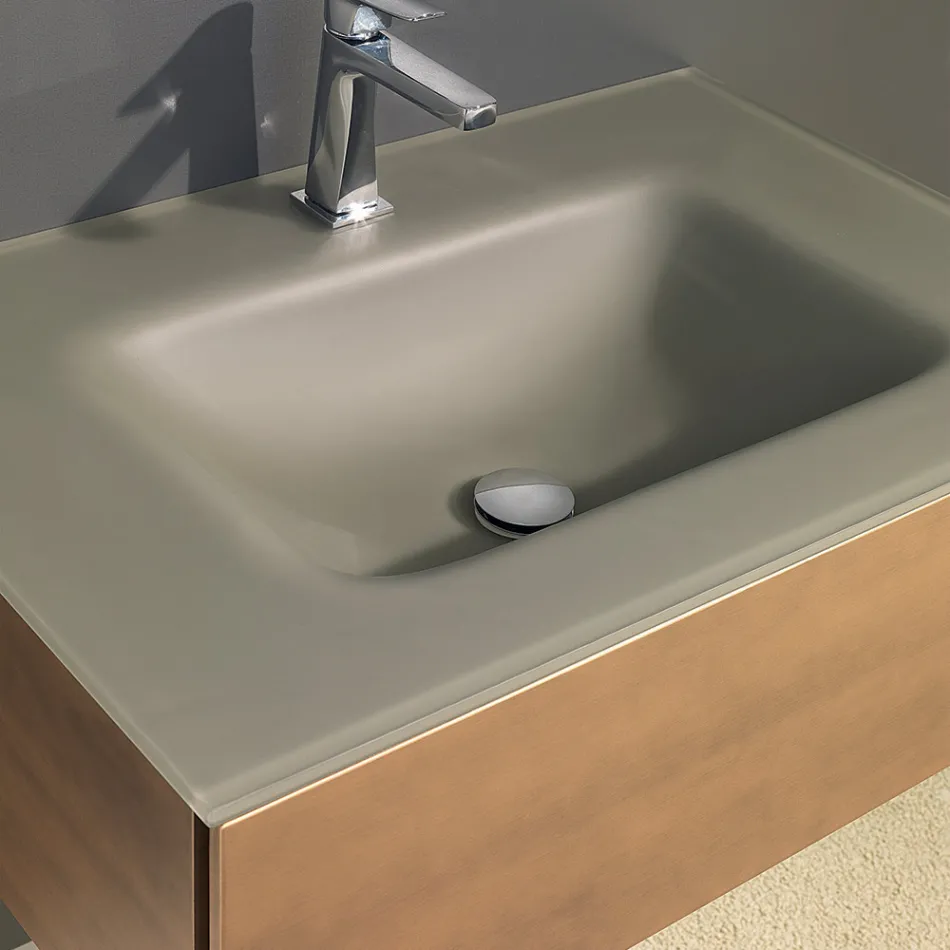 Suspended Bathroom Cabinet with Mirror in Metal, Wood and Luxury Crystal - Renga Viadurini