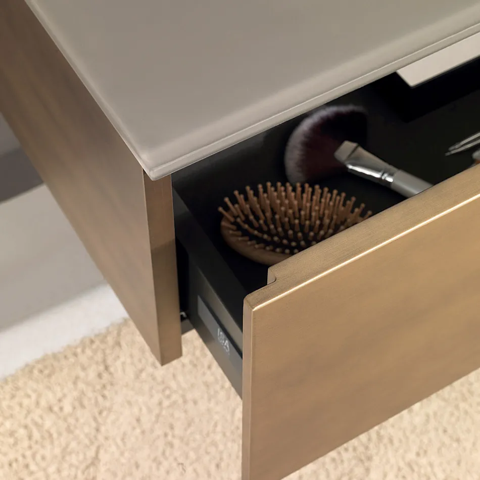 Suspended Bathroom Cabinet with Mirror in Metal, Wood and Luxury Crystal - Renga Viadurini