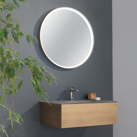 Suspended Bathroom Cabinet with Mirror in Metal, Wood and Luxury Crystal - Renga Viadurini