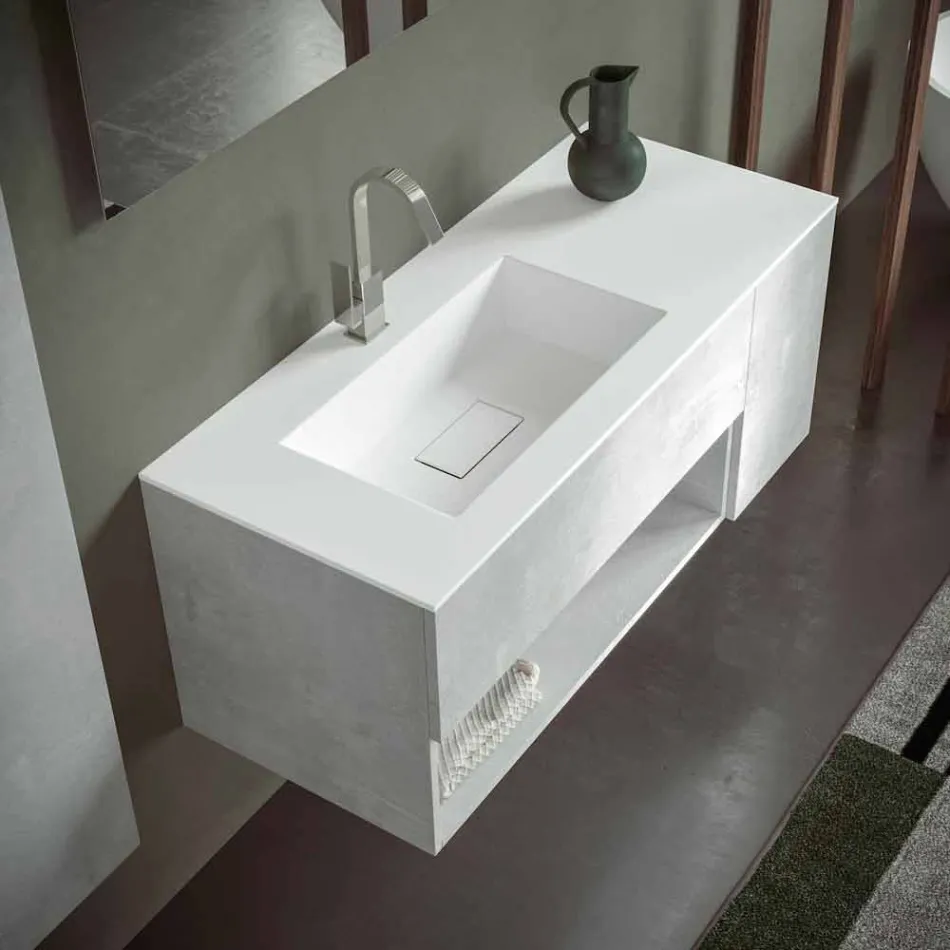 Suspended Bathroom Cabinet and Integrated Washbasin, Modern Design in 4 Finishes - Pistillo Viadurini