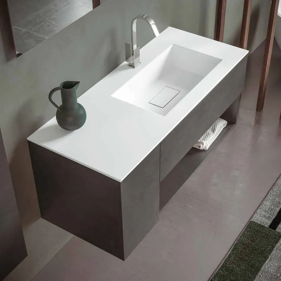 Suspended Bathroom Cabinet and Integrated Washbasin, Modern Design in 4 Finishes - Pistillo Viadurini