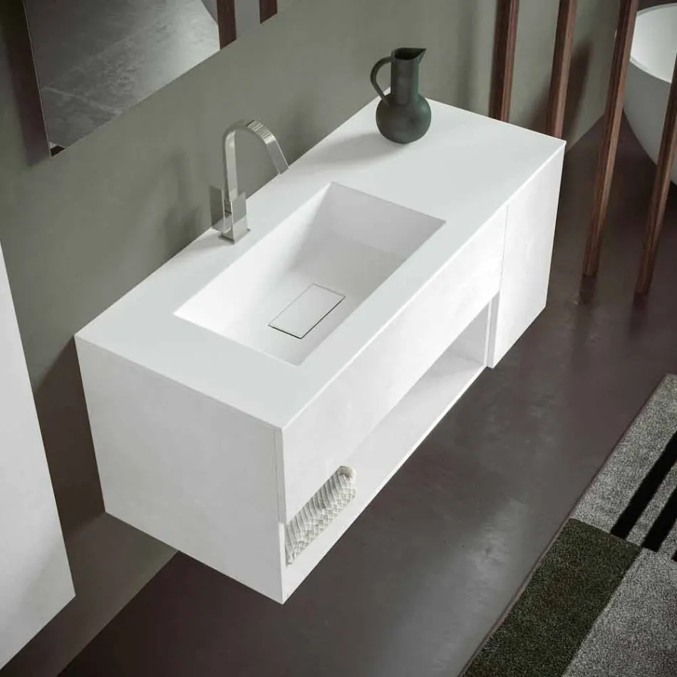 Suspended Bathroom Cabinet and Integrated Washbasin, Modern Design in 4 Finishes - Pistillo Viadurini