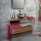 Suspended Teak Bathroom Cabinet with Stainless Steel Towel Holder - Saverno Viadurini