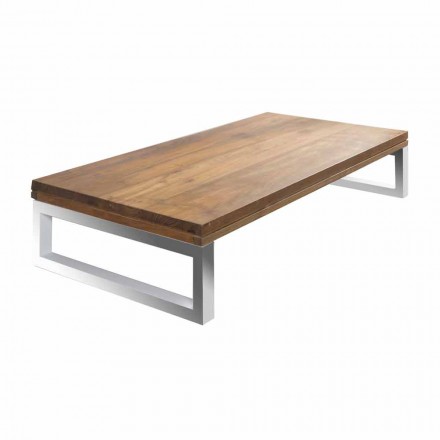 Suspended Teak Bathroom Cabinet with Stainless Steel Towel Holder - Saverno Viadurini