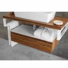 Suspended Bathroom Cabinet in Teak with Towel Holder in Hi Macs® White - Saverno Viadurini
