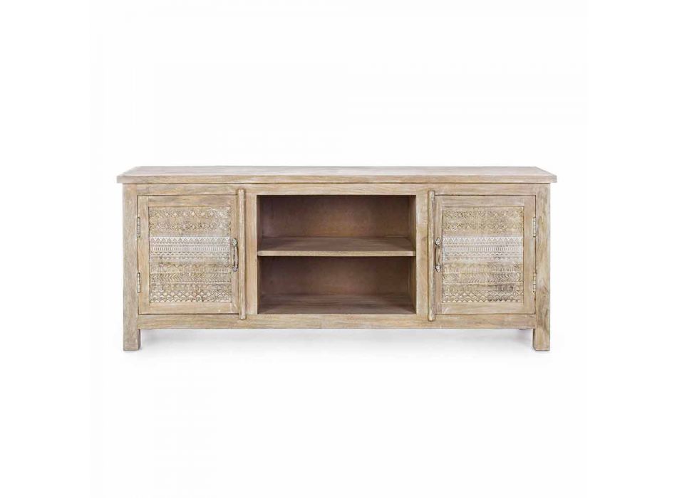 Low Cabinet in Mango Wood with Homemotion Handmade Decorations - Zotto Viadurini