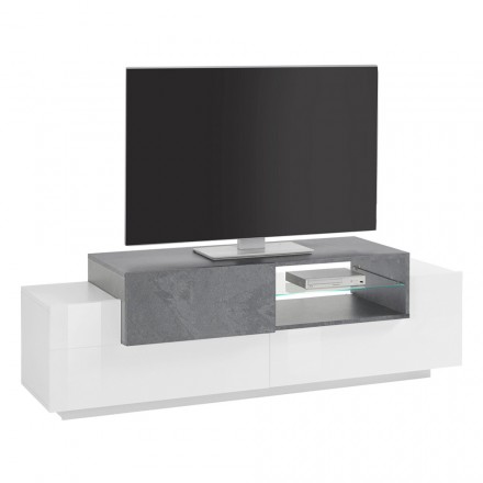 Low Wooden TV Stand Living Room 3 Doors and Open Compartment - Theresse Viadurini