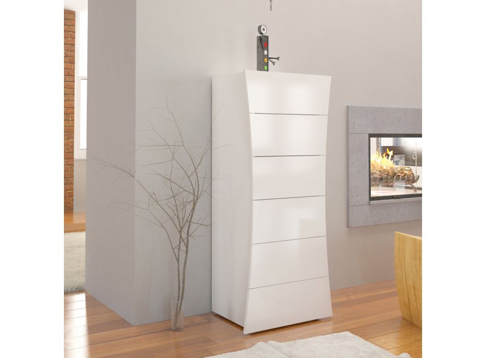 Mobile High Chest of Drawers White 6 Drawers in Sustainable Wood - Sabine Viadurini
