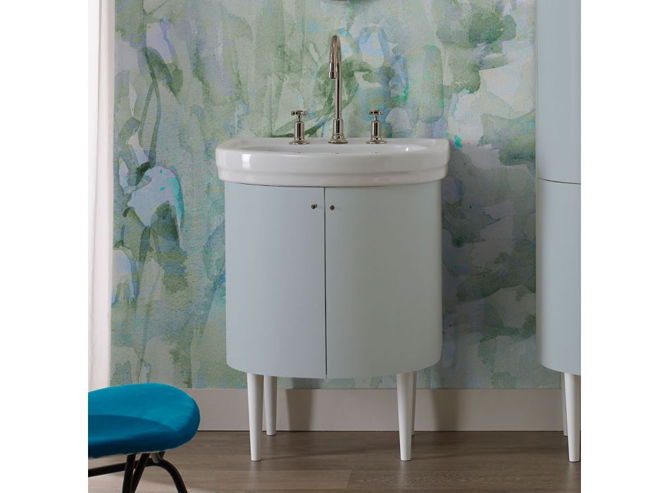 Cabinet with Ceramic Washbasin and 2 Sky Blue Doors - Candy Viadurini