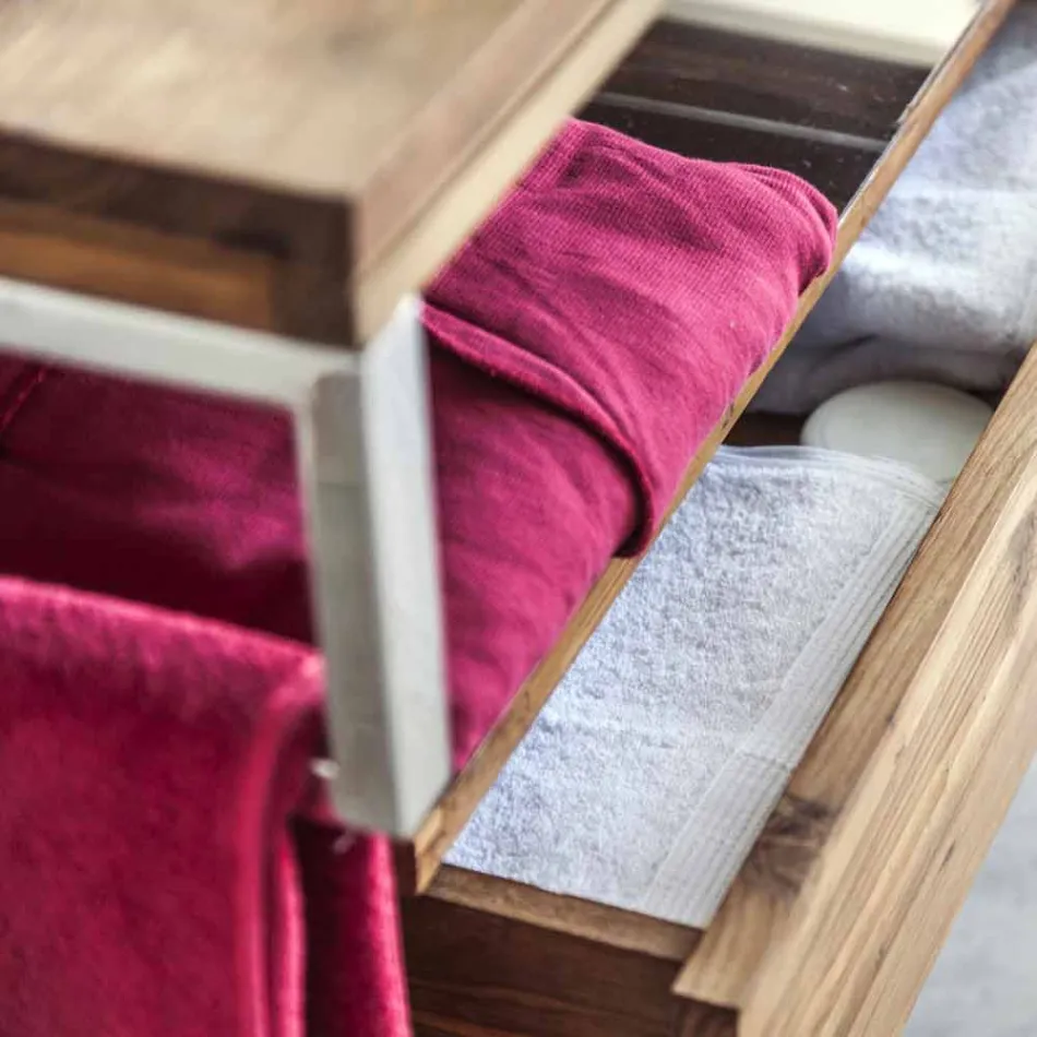 Suspended Bathroom Consolle with Structure in Natural Teak - Rodolfo Viadurini