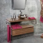 Suspended Bathroom Consolle with Structure in Natural Teak - Rodolfo Viadurini