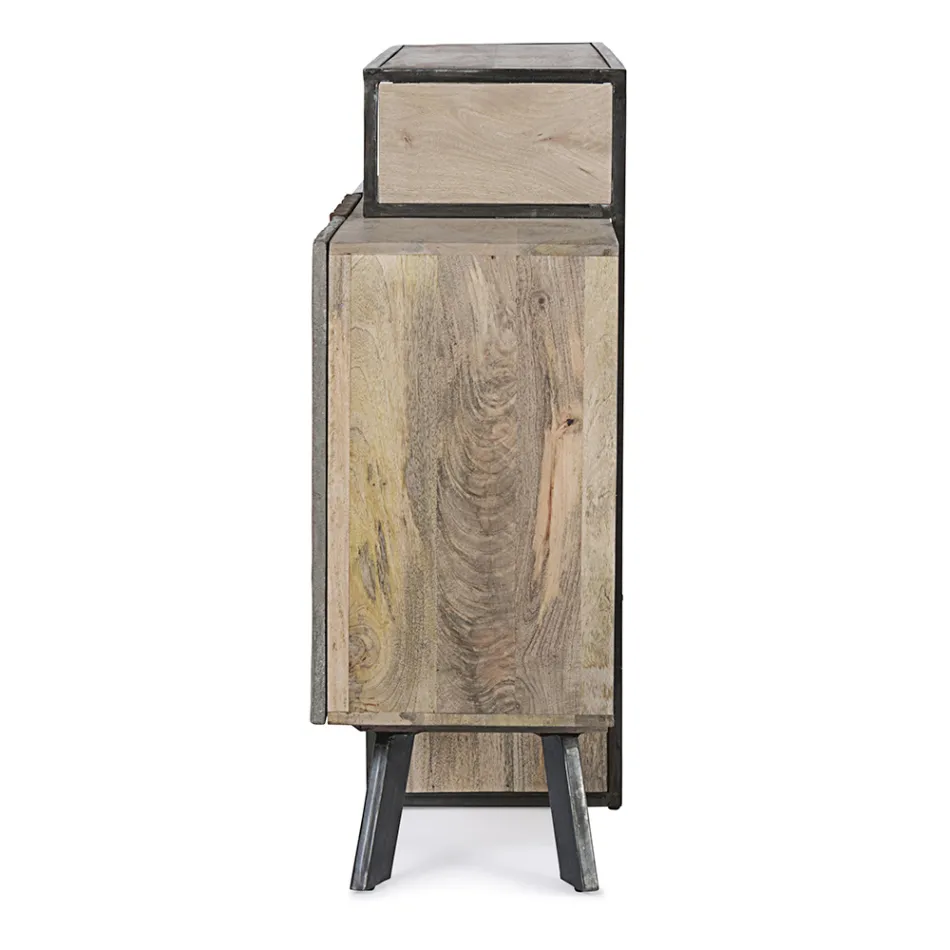 Mobile Sideboard 3 Doors in Mango Wood and Steel Homemotion - Signorino Viadurini