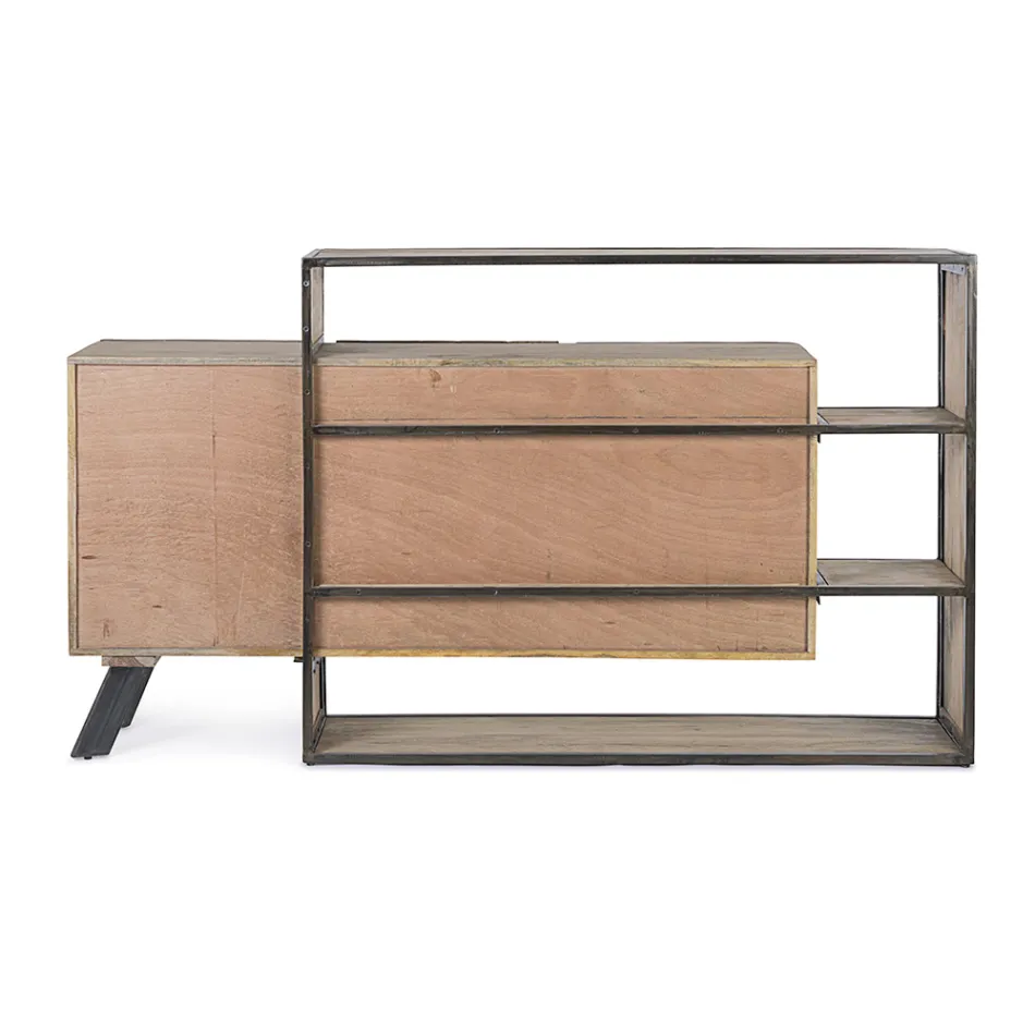 Mobile Sideboard 3 Doors in Mango Wood and Steel Homemotion - Signorino Viadurini