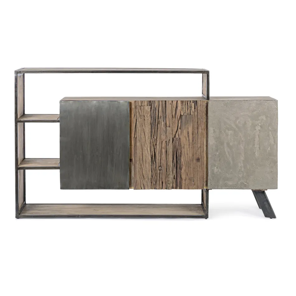 Mobile Sideboard 3 Doors in Mango Wood and Steel Homemotion - Signorino Viadurini