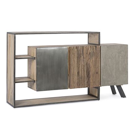 Mobile Sideboard 3 Doors in Mango Wood and Steel Homemotion - Signorino Viadurini