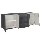 Mobile Sideboard 4 Doors 3 Drawers in Glossy White Wood or Slate - Joris Viadurini