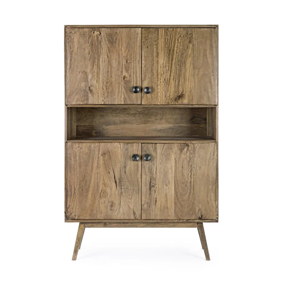 Mobile Sideboard 4 Doors and Shelf in Vintage Mango Wood - Desiderio Viadurini